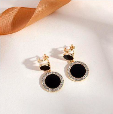 Elegant Black and Gold Dangle Drop Earrings for Women – Stylish Long Earrings with Sparkling Crystal Trim, Lightweight Statement Jewelry