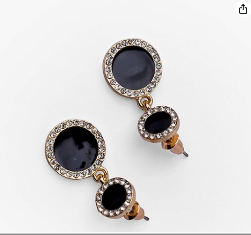 Elegant Black and Gold Dangle Drop Earrings for Women – Stylish Long Earrings with Sparkling Crystal Trim, Lightweight Statement Jewelry