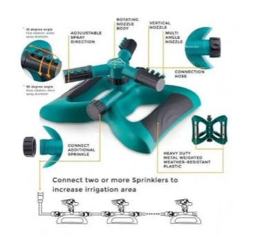 3 Arm 360⁰ Auto-Rotating Water Garden Sprinkler(360 full coverage, long range impulse sprinkling system)