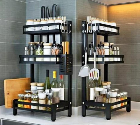 Jaza Keja 3 Layer Microwave Oven Rack Steel Pipe Support Moisture Rust Proof Kitchen Countertop Organizer Microwave Stand Utensils Tableware Storage Shelf