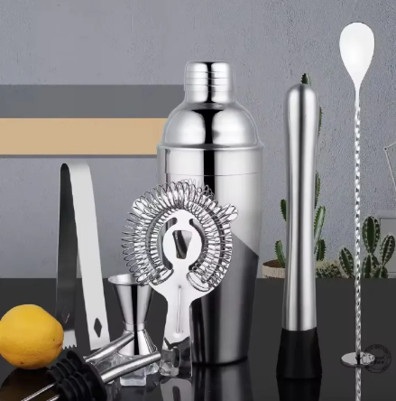 10Pcs 550ml Cocktail Shaker Bartender Set With Wooden Stand-Shaker Full Stainless Steel Cocktail Set w/Bar Tools - Drink Mixer Bar Set - Bar Accessories Silver