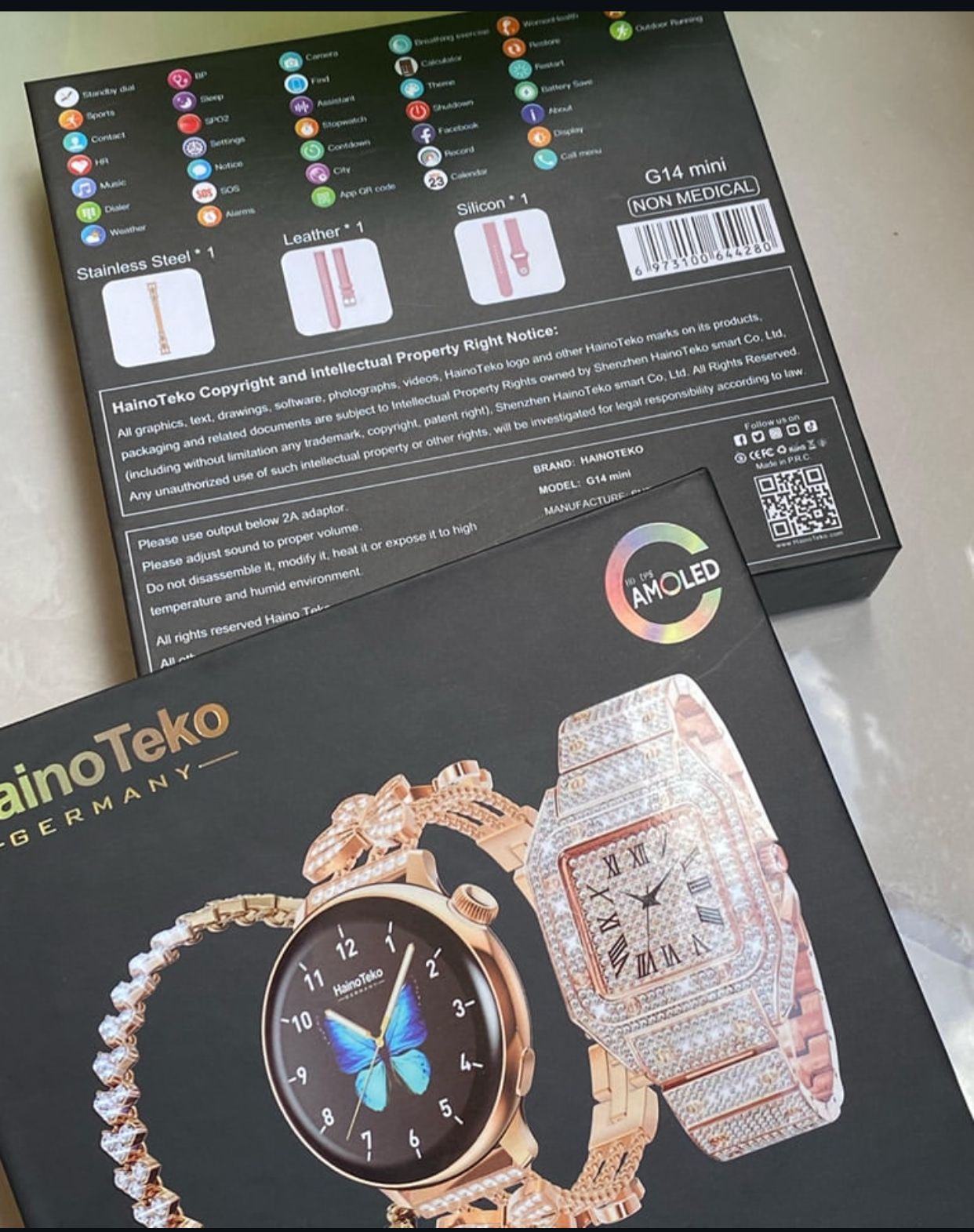 ❤️♨️RESTOCKED ❤️♨️



*_HAINO TEKO SMART WATCH G14 MINI WITH BRACELET & ICED WATCH 

▪️Iced Watch 

▪️Stainless steel Bracelet 

    

  Functions:

*️⃣Sports Record : Cycling, Walking,Jogging,Running