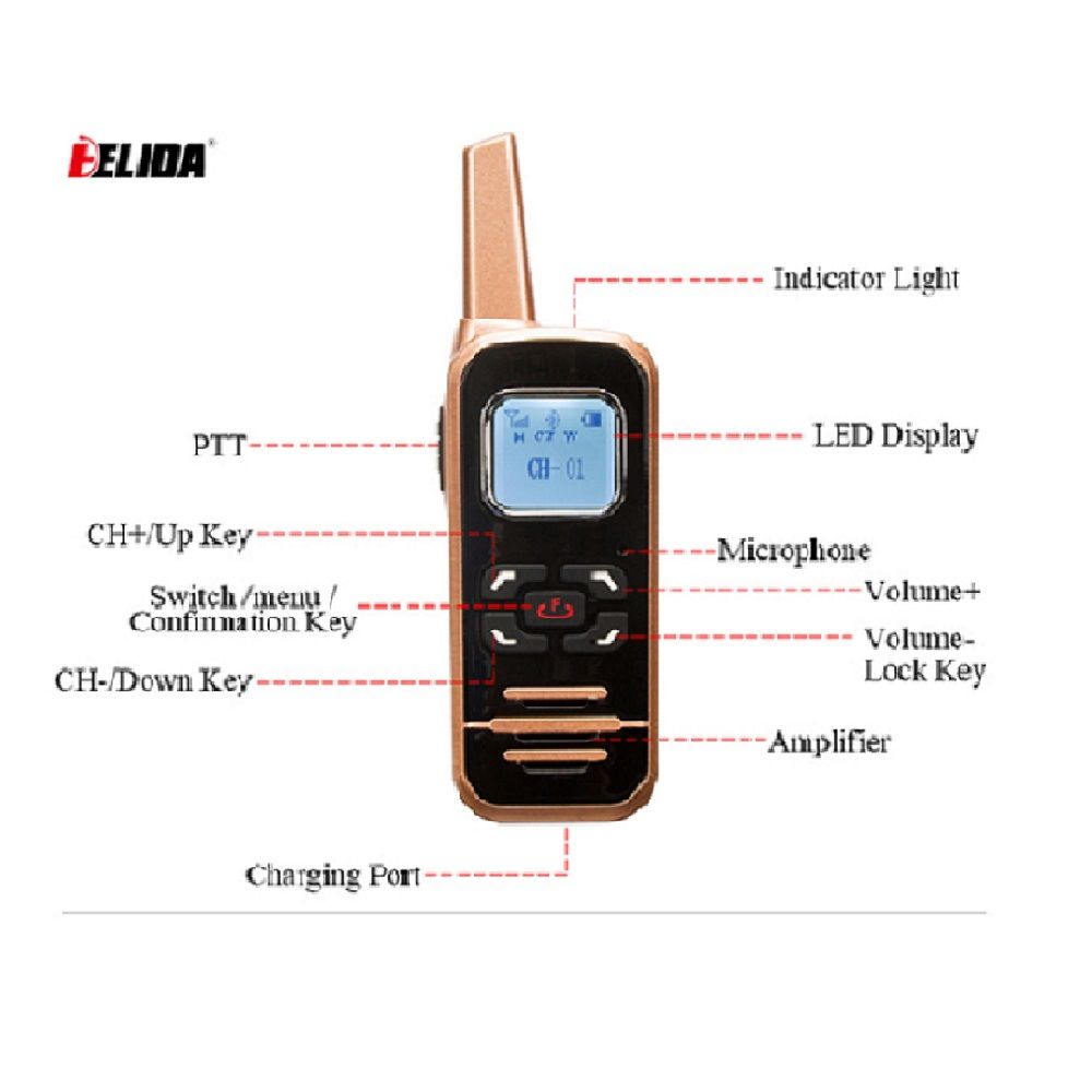 1100mah Mini USB Walkie Talkie with Bluetooth Call Speaker HELIDA T-BL6 UHF 2w LCD Screen Handheld Small Professional Radio Frequency