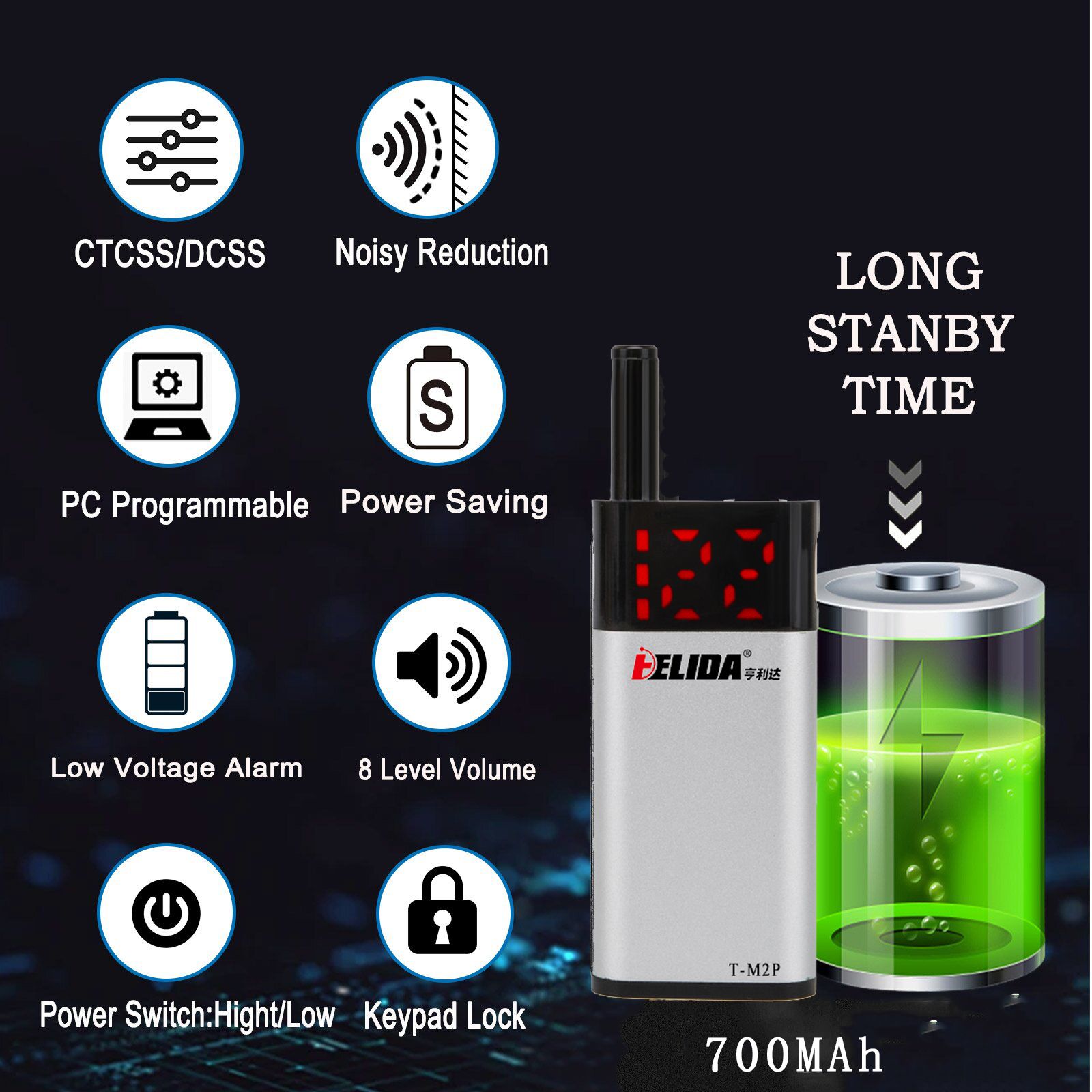 HELIDA T-M2P WATERPROOF Portable High Quality Mini UHF 400-520MHz Radio with Earphone Handstand Walkie Talkie 700mAh 35channels