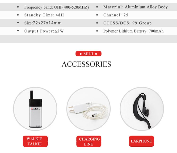 HELIDA T-M2P WATERPROOF Portable High Quality Mini UHF 400-520MHz Radio with Earphone Handstand Walkie Talkie 700mAh 35channels