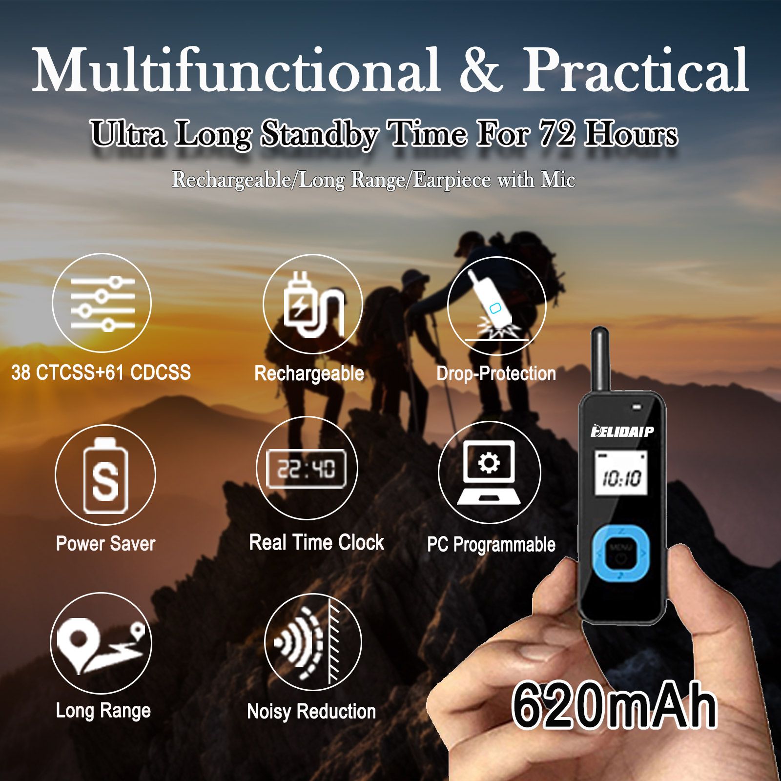 T-M1 Super Mini Walkie Talkie for Adults,Portable Two Way Radios with Earpiece,Small 2 Way Radio for Restaurant, Workplace,Outdoor Sport,Hotel,Tourism,Skiing, Hiking,Supermarket,Black 2 Pack