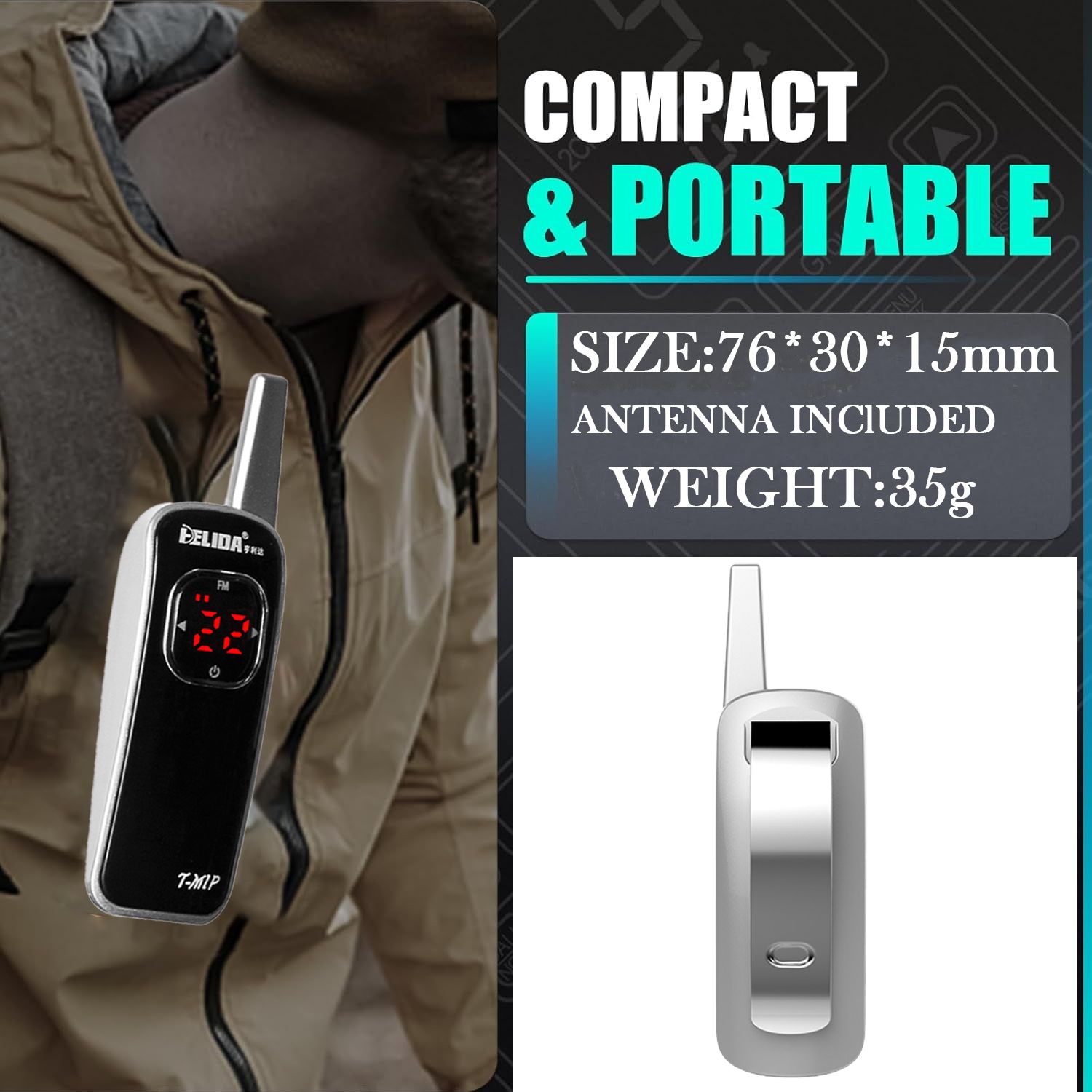 Small Light Thin FM Radio Transmitter with Headset HELIDA T-M1P 25channel Handheld 2 Way FM Radio Wholesales Mini Walkie Talkie