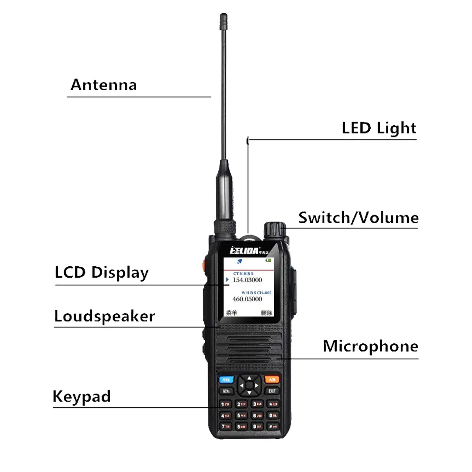 HELIDA CP-UV2000 Walkie Talkie Ham Radio Color Display VHF/UHF Tri-band Two-way Radio 5W 128 Channels Frequency Machine Portable