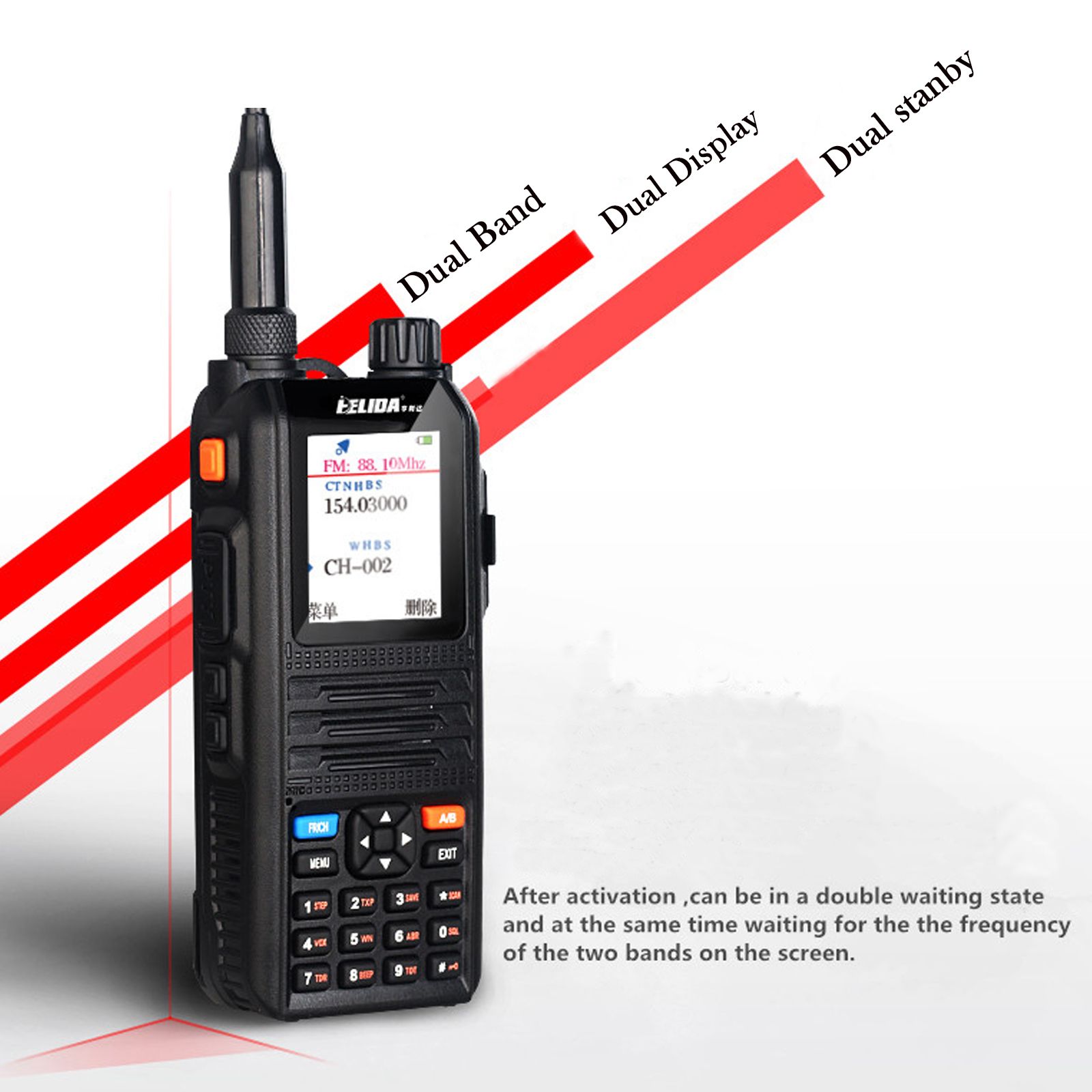 HELIDA CP-UV2000 Walkie Talkie Ham Radio Color Display VHF/UHF Tri-band Two-way Radio 5W 128 Channels Frequency Machine Portable