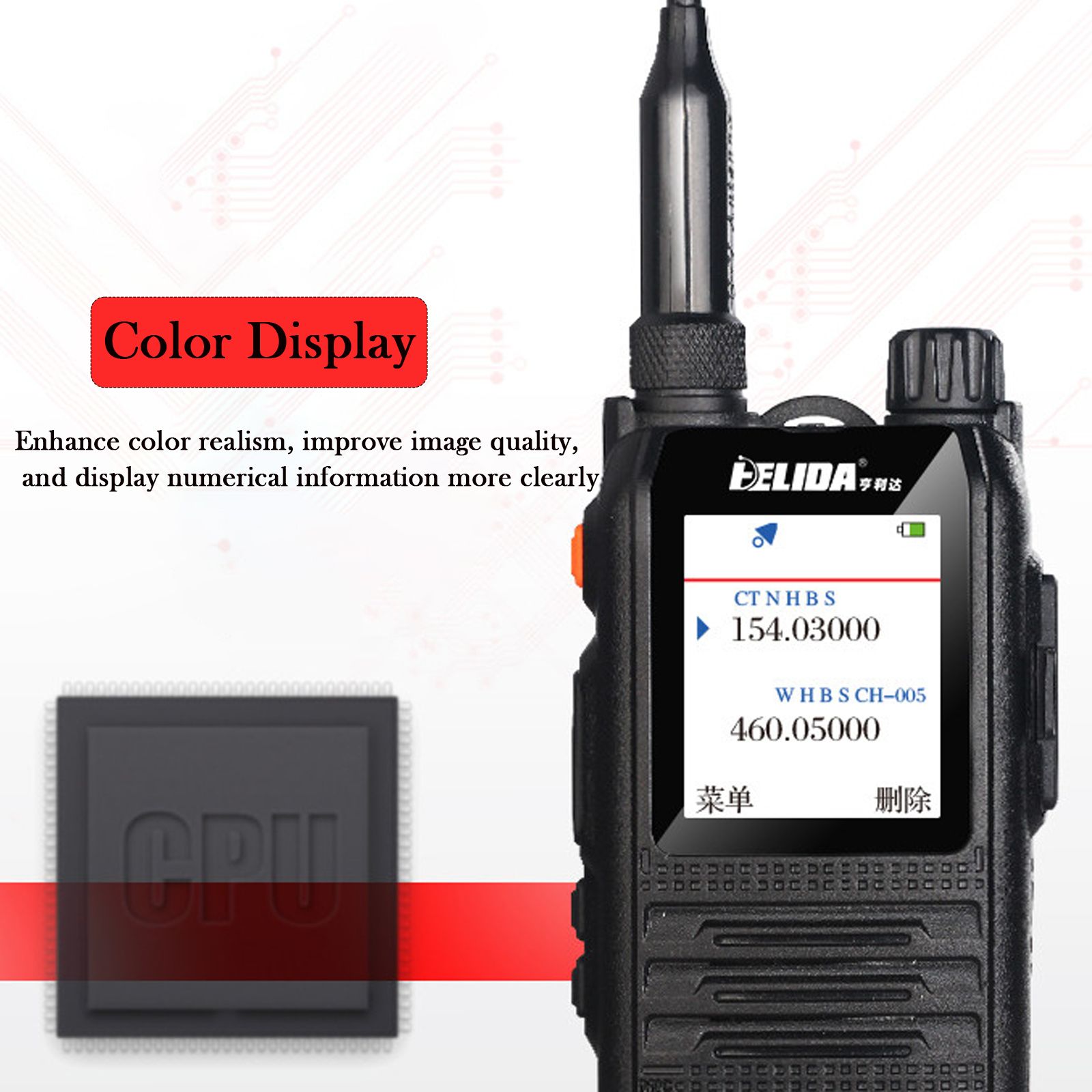 HELIDA CP-UV2000 Walkie Talkie Ham Radio Color Display VHF/UHF Tri-band Two-way Radio 5W 128 Channels Frequency Machine Portable