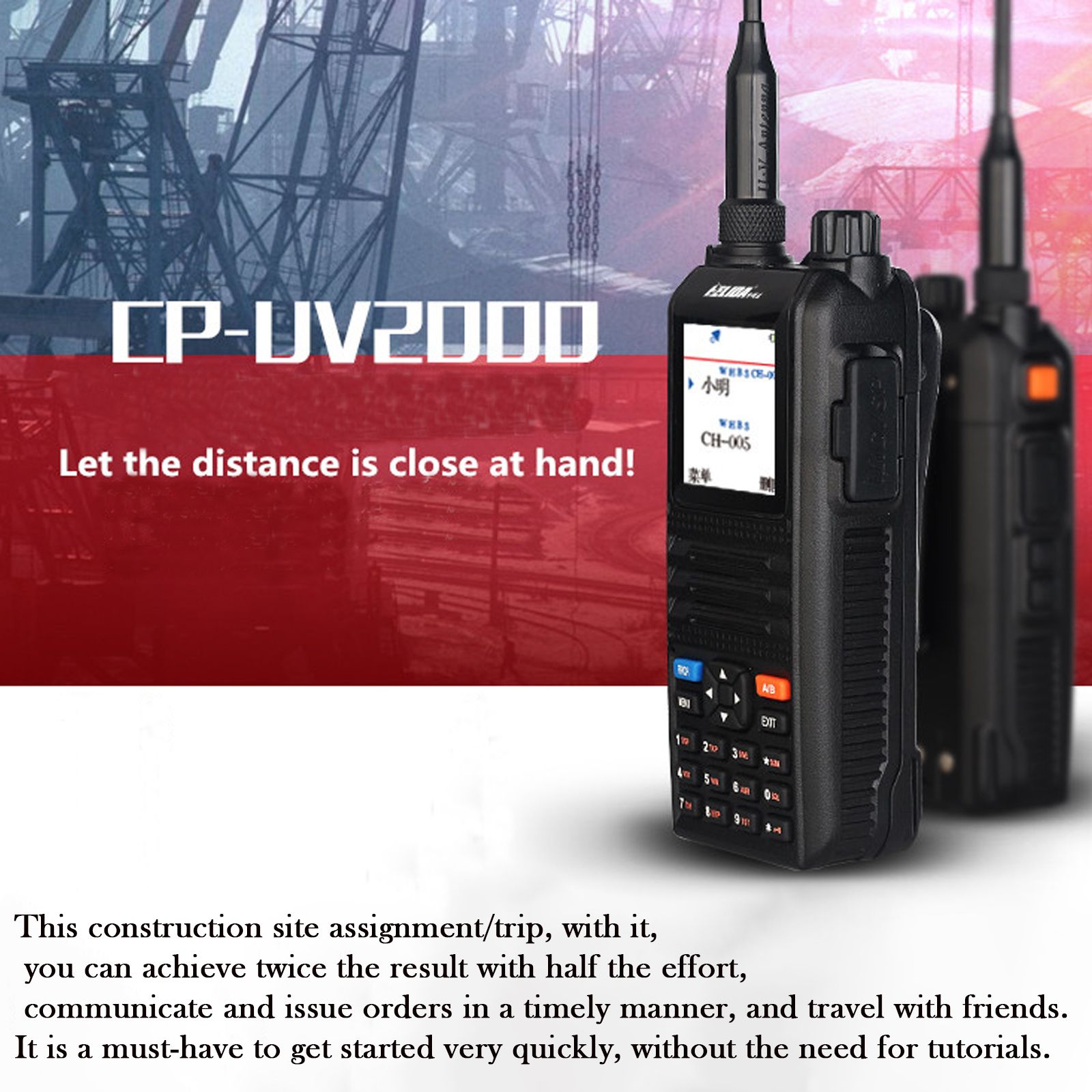 HELIDA CP-UV2000 Walkie Talkie Ham Radio Color Display VHF/UHF Tri-band Two-way Radio 5W 128 Channels Frequency Machine Portable