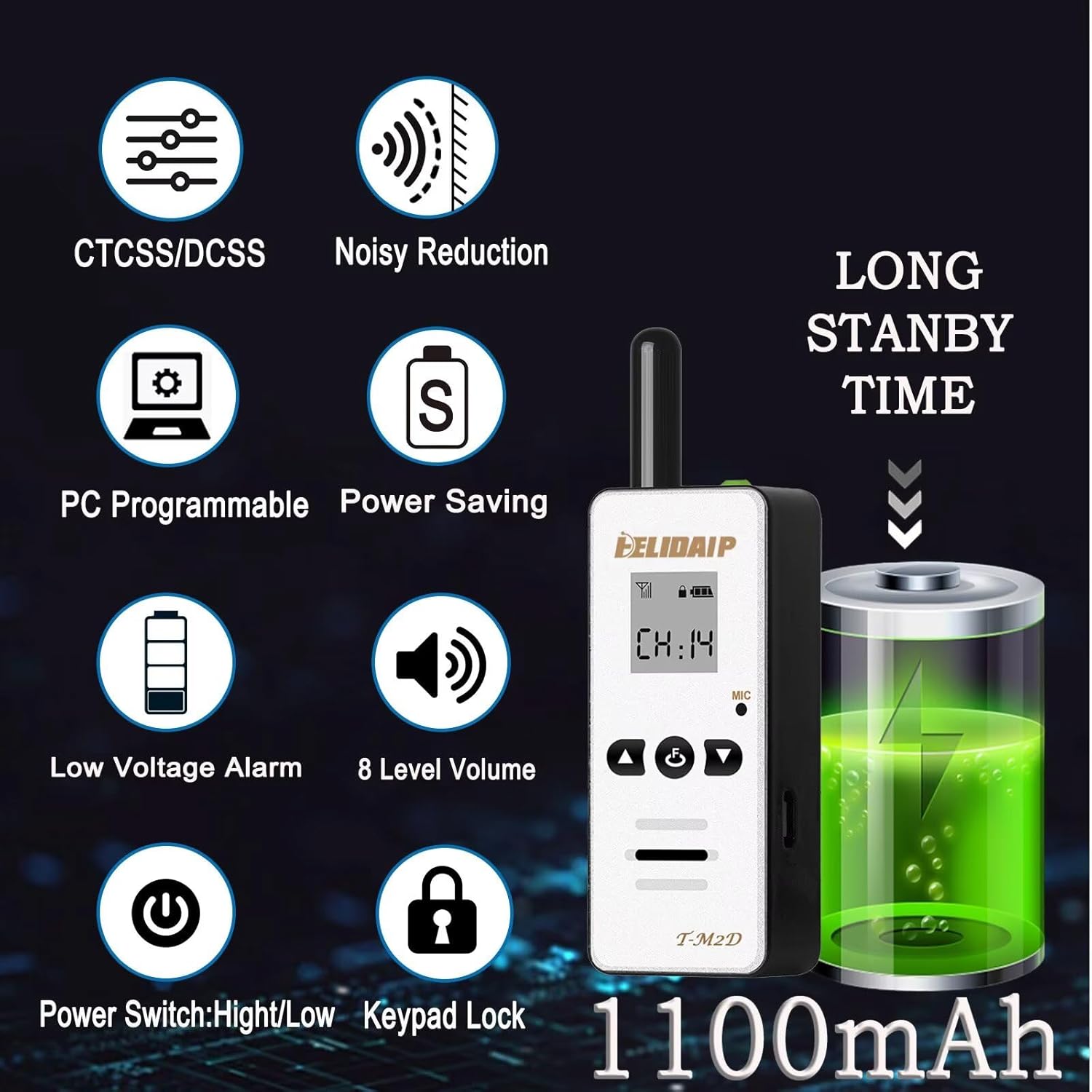 M2D Mini Walkie Talkies for Adults,Small Portable Two Way Radios,Rechargeable 128 Channels Mini 2 Way Radio for Restaurant,Supermarket,Hospital,Hiking,Skiing,Outdoor Sport,Tourism,White 2 Pack