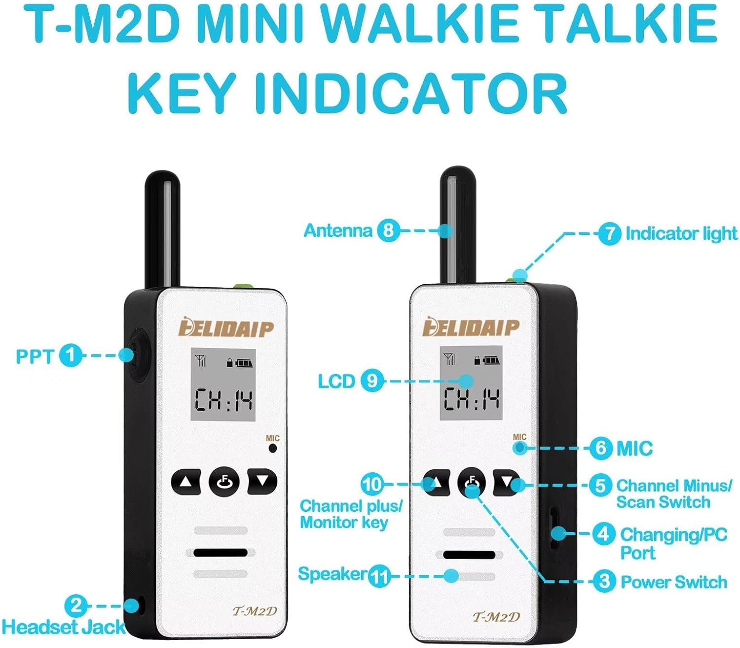 M2D Mini Walkie Talkies for Adults,Small Portable Two Way Radios,Rechargeable 128 Channels Mini 2 Way Radio for Restaurant,Supermarket,Hospital,Hiking,Skiing,Outdoor Sport,Tourism,White 2 Pack