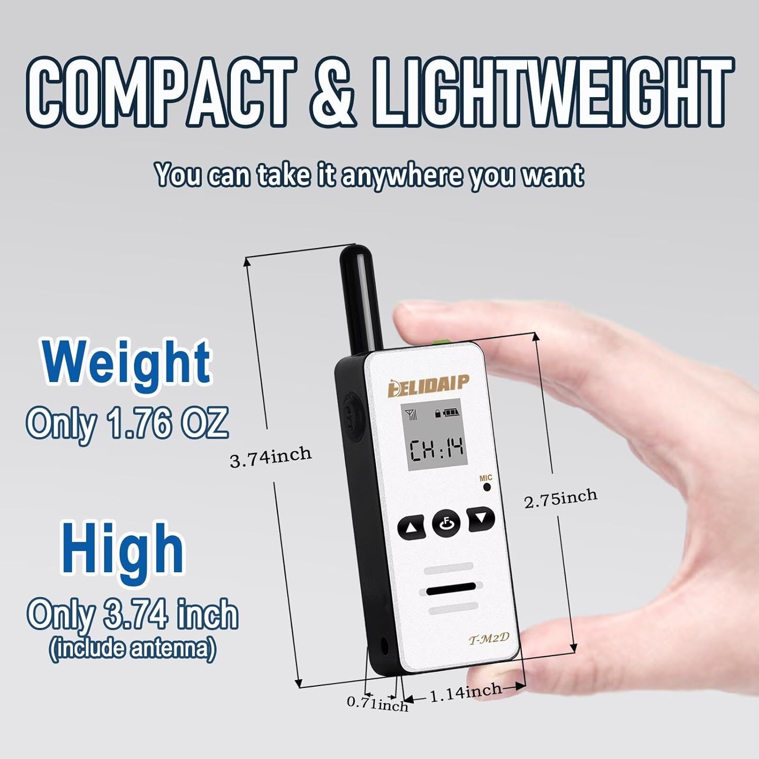 M2D Mini Walkie Talkies for Adults,Small Portable Two Way Radios,Rechargeable 128 Channels Mini 2 Way Radio for Restaurant,Supermarket,Hospital,Hiking,Skiing,Outdoor Sport,Tourism,White 2 Pack