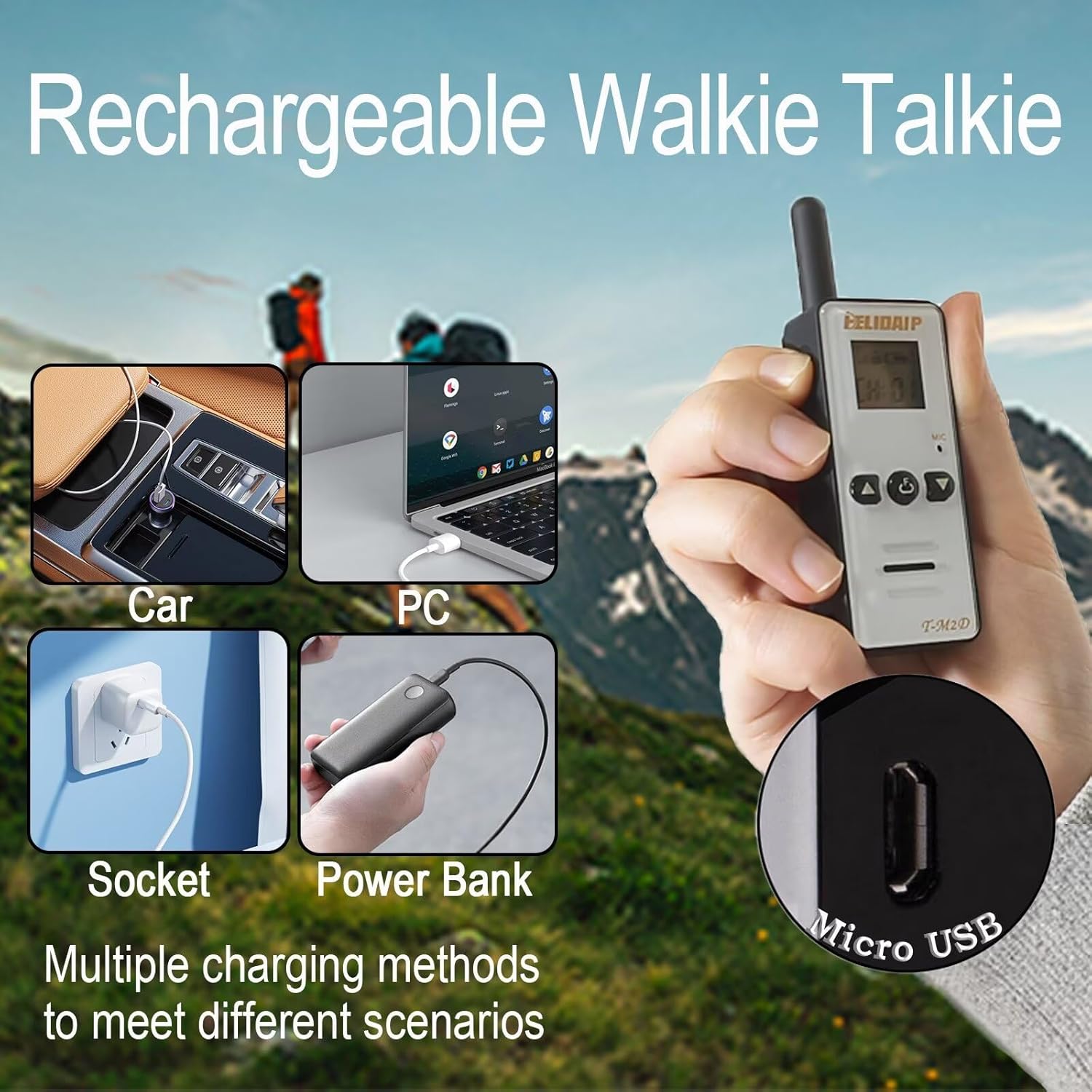 M2D Mini Walkie Talkies for Adults,Small Portable Two Way Radios,Rechargeable 128 Channels Mini 2 Way Radio for Restaurant,Supermarket,Hospital,Hiking,Skiing,Outdoor Sport,Tourism,White 2 Pack