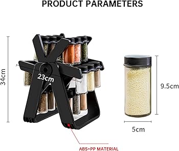 WINDMILL 18 JAR ROTATING SPICE RACK (18PC) EACH JAR 180ML SPICE ORGANIZER RACK SET - 360 ROTATING SEASONING JARS, PREMIUM HIGH QUALITY GLASS JARS
