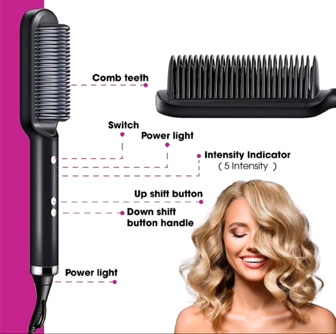 NEW ARRIVAL 2 In 1 Electric Splint Hair Straightener 2025 Hot Comb Brush Hair Styling Straight Curling Dual-Use Bangs Curling Rod