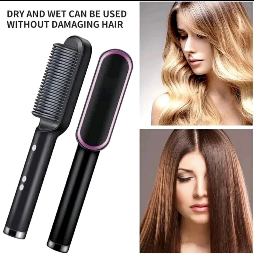 NEW ARRIVAL 2 In 1 Electric Splint Hair Straightener 2025 Hot Comb Brush Hair Styling Straight Curling Dual-Use Bangs Curling Rod
