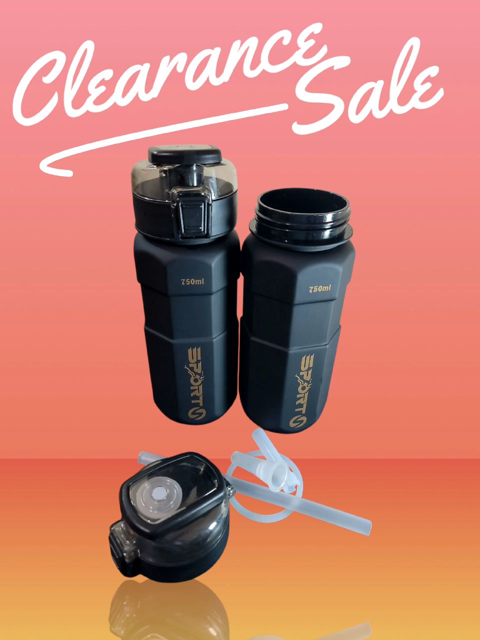 Sports 750ml sports water bottle.