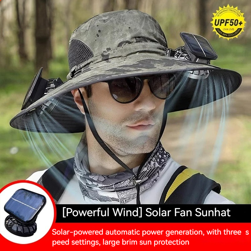 Solar Fan Hat with Large Brim for Sun Protection - Ideal for Outdoor Work, Travel, Hiking & Fishing - USB Rechargeable, Unisex Design