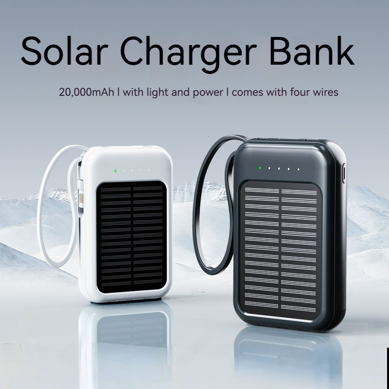 Solar Power Bank 20000mAh | Built - in 4 Cables | Solar - Charging | Multi - Device Charging