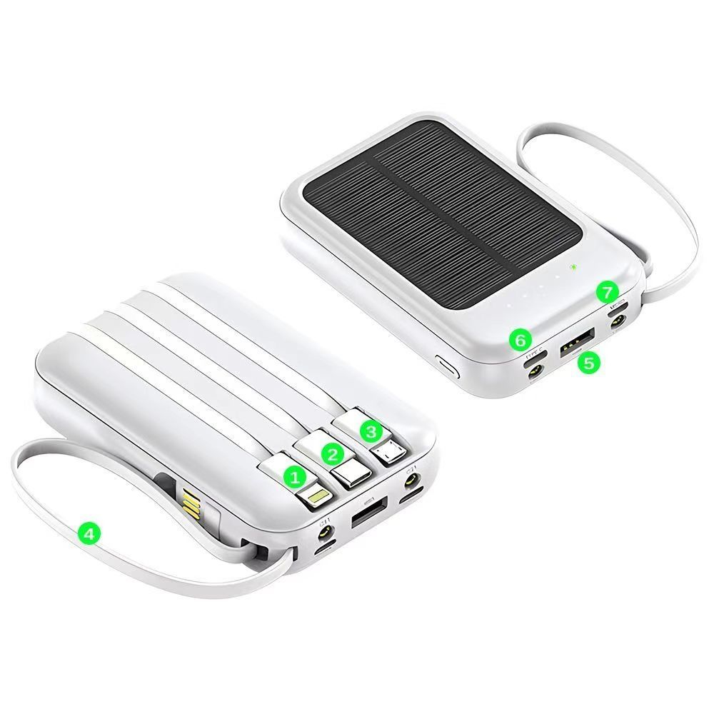 Solar Power Bank 20000mAh | Built - in 4 Cables | Solar - Charging | Multi - Device Charging