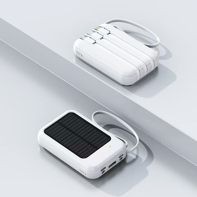 Solar Power Bank 20000mAh | Built - in 4 Cables | Solar - Charging | Multi - Device Charging
