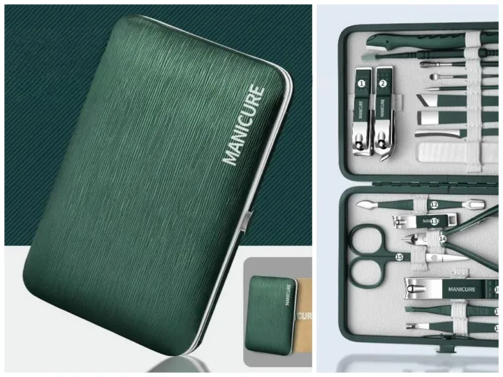 Exquisite & Durable Manicure Set for Home Use, Complete Grooming Kit with Portable Green Case - Ideal for Nail, Ear, Brow & Skin Care