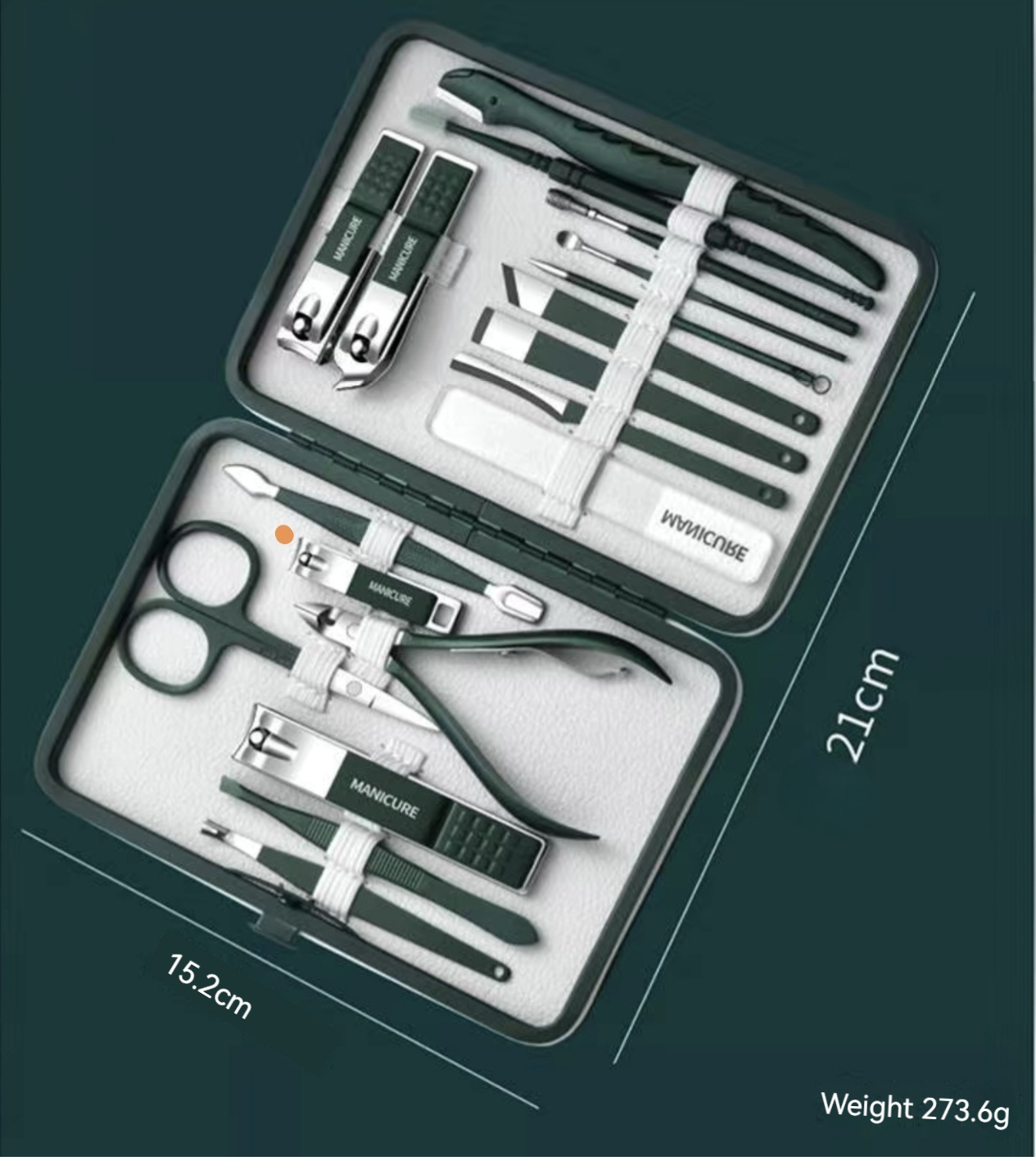 Exquisite & Durable Manicure Set for Home Use, Complete Grooming Kit with Portable Green Case - Ideal for Nail, Ear, Brow & Skin Care