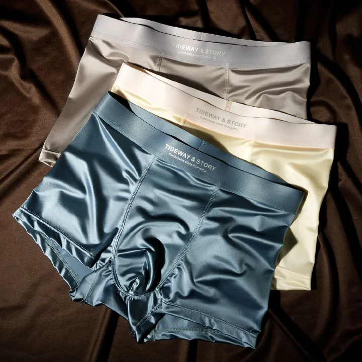 New Men's Satin Luxury Underwear, Summer Breathable Men's Boxer Briefs, loose ，Soft & Smooth and comforable