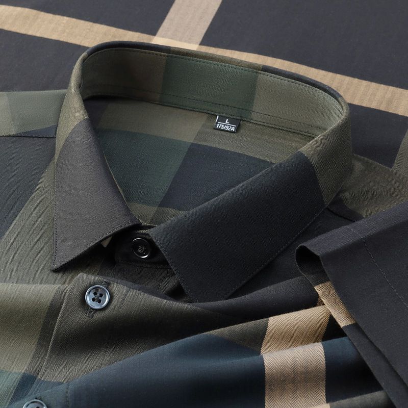 Men's High-End Long-Sleeve Plaid Shirt, Fashionable Casual Wrinkle-Resistant Dress Shirt, Premium Fabric with Classic Check Patterns for Daily & Business Wear