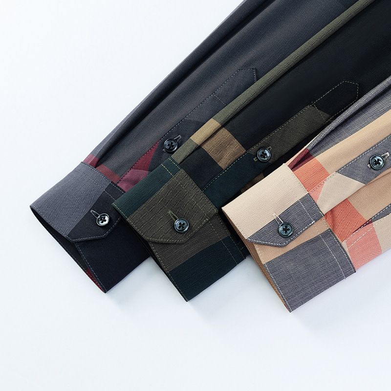 Men's High-End Long-Sleeve Plaid Shirt, Fashionable Casual Wrinkle-Resistant Dress Shirt, Premium Fabric with Classic Check Patterns for Daily & Business Wear