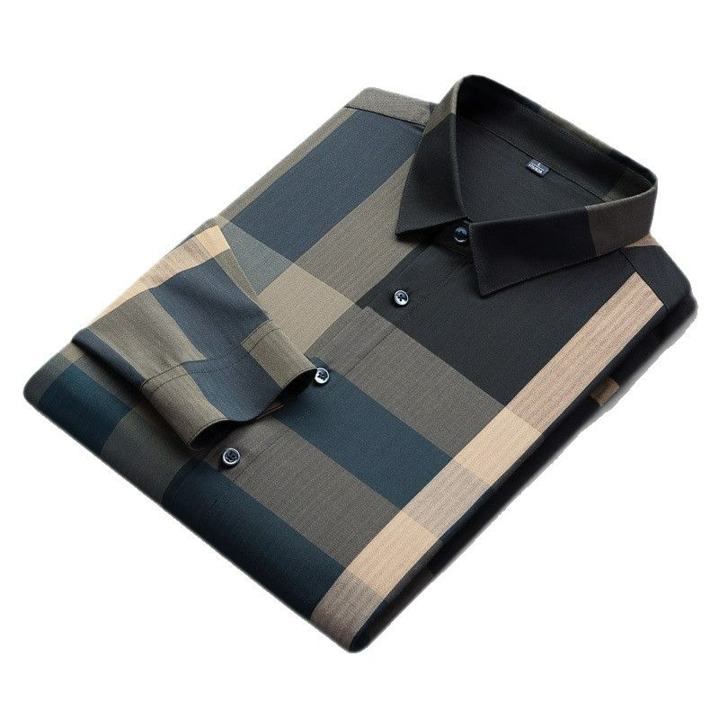 Men's High-End Long-Sleeve Plaid Shirt, Fashionable Casual Wrinkle-Resistant Dress Shirt, Premium Fabric with Classic Check Patterns for Daily & Business Wear