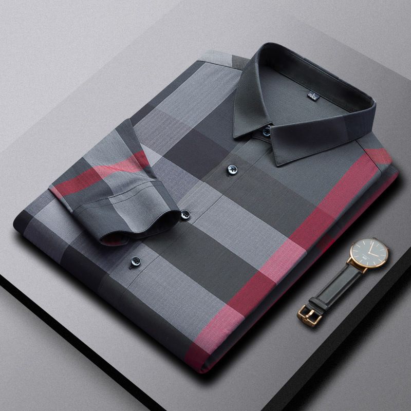 Men's High-End Long-Sleeve Plaid Shirt, Fashionable Casual Wrinkle-Resistant Dress Shirt, Premium Fabric with Classic Check Patterns for Daily & Business Wear