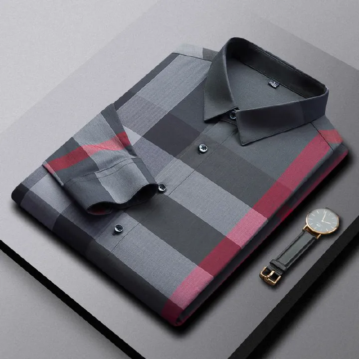 Men's High-End Long-Sleeve Plaid Shirt, Fashionable Casual Wrinkle-Resistant Dress Shirt, Premium Fabric with Classic Check Patterns for Daily & Business Wear