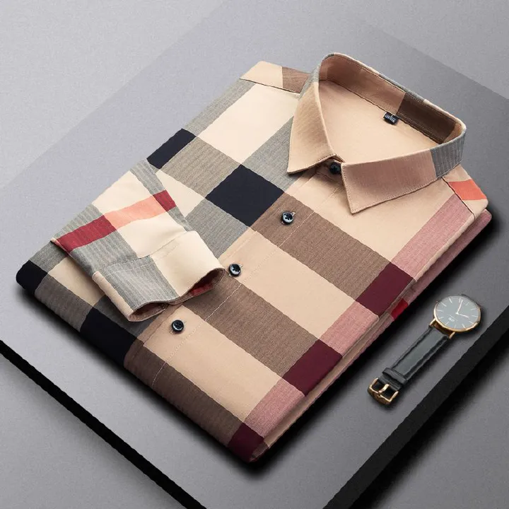 Men's High-End Long-Sleeve Plaid Shirt, Fashionable Casual Wrinkle-Resistant Dress Shirt, Premium Fabric with Classic Check Patterns for Daily & Business Wear