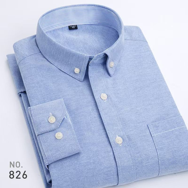 New Men's Oxford Long-Sleeve Casual Shirts - Solid/Stripe/Plaid Styles, Selected Soft & Durable Oxford Fabric, Classic Button-Down Collar, Suitable for Casual & Semi-Formal Occasions