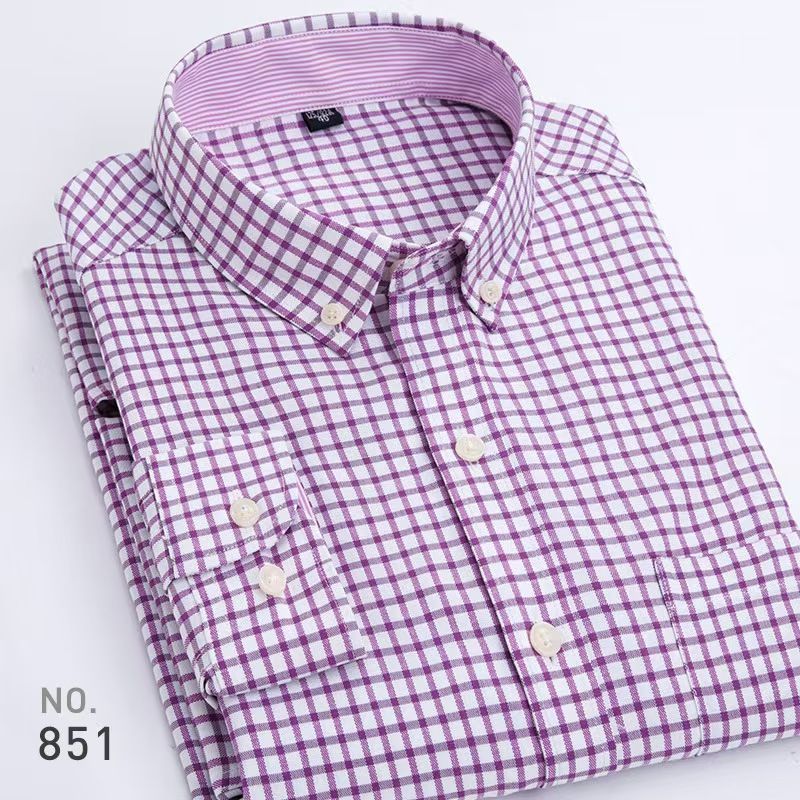 New Men's Oxford Long-Sleeve Casual Shirts - Solid/Stripe/Plaid Styles, Selected Soft & Durable Oxford Fabric, Classic Button-Down Collar, Suitable for Casual & Semi-Formal Occasions