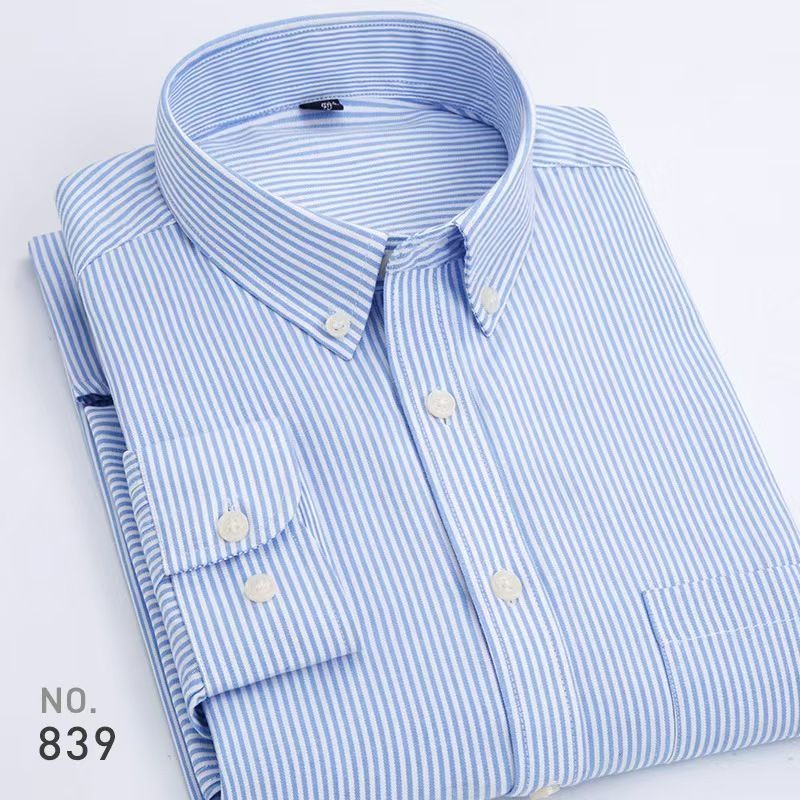 New Men's Oxford Long-Sleeve Casual Shirts - Solid/Stripe/Plaid Styles, Selected Soft & Durable Oxford Fabric, Classic Button-Down Collar, Suitable for Casual & Semi-Formal Occasions