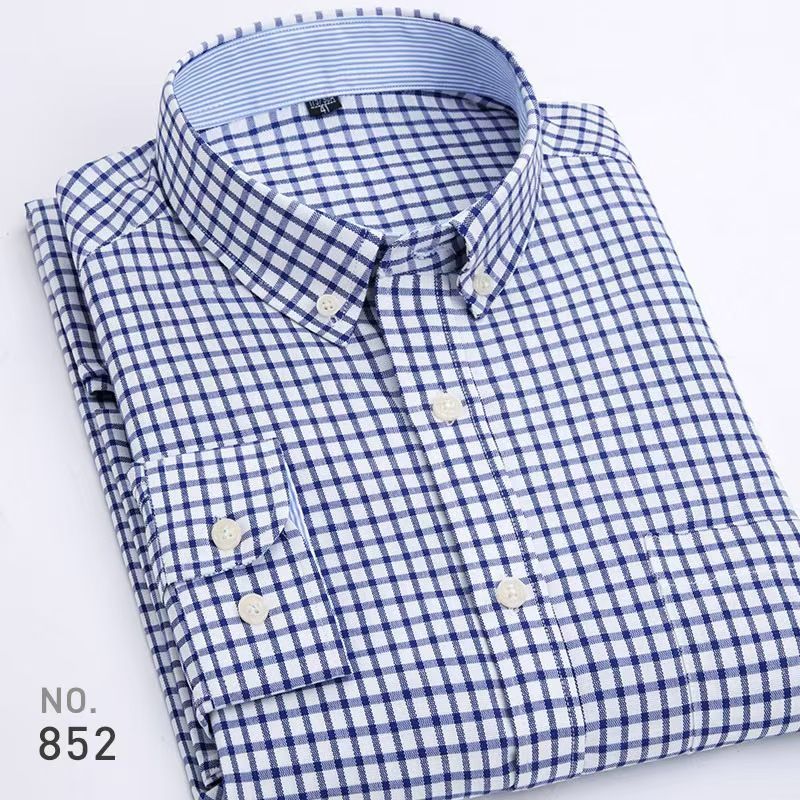 New Men's Oxford Long-Sleeve Casual Shirts - Solid/Stripe/Plaid Styles, Selected Soft & Durable Oxford Fabric, Classic Button-Down Collar, Suitable for Casual & Semi-Formal Occasions