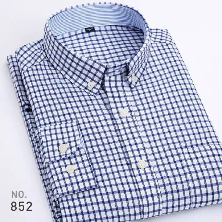 New Men's Oxford Long-Sleeve Casual Shirts - Solid/Stripe/Plaid Styles, Selected Soft & Durable Oxford Fabric, Classic Button-Down Collar, Suitable for Casual & Semi-Formal Occasions