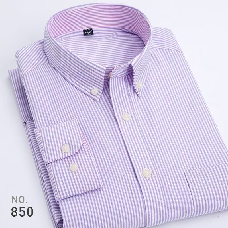 New Men's Oxford Long-Sleeve Casual Shirts - Solid/Stripe/Plaid Styles, Selected Soft & Durable Oxford Fabric, Classic Button-Down Collar, Suitable for Casual & Semi-Formal Occasions