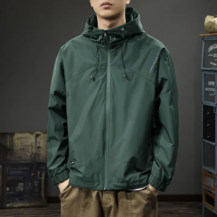 New Trendy Brand Men's Hooded Jacket, Outdoor Hiking & Sports Jacket, Rainproof Waterproof Windproof Wrinkle-Free Coat