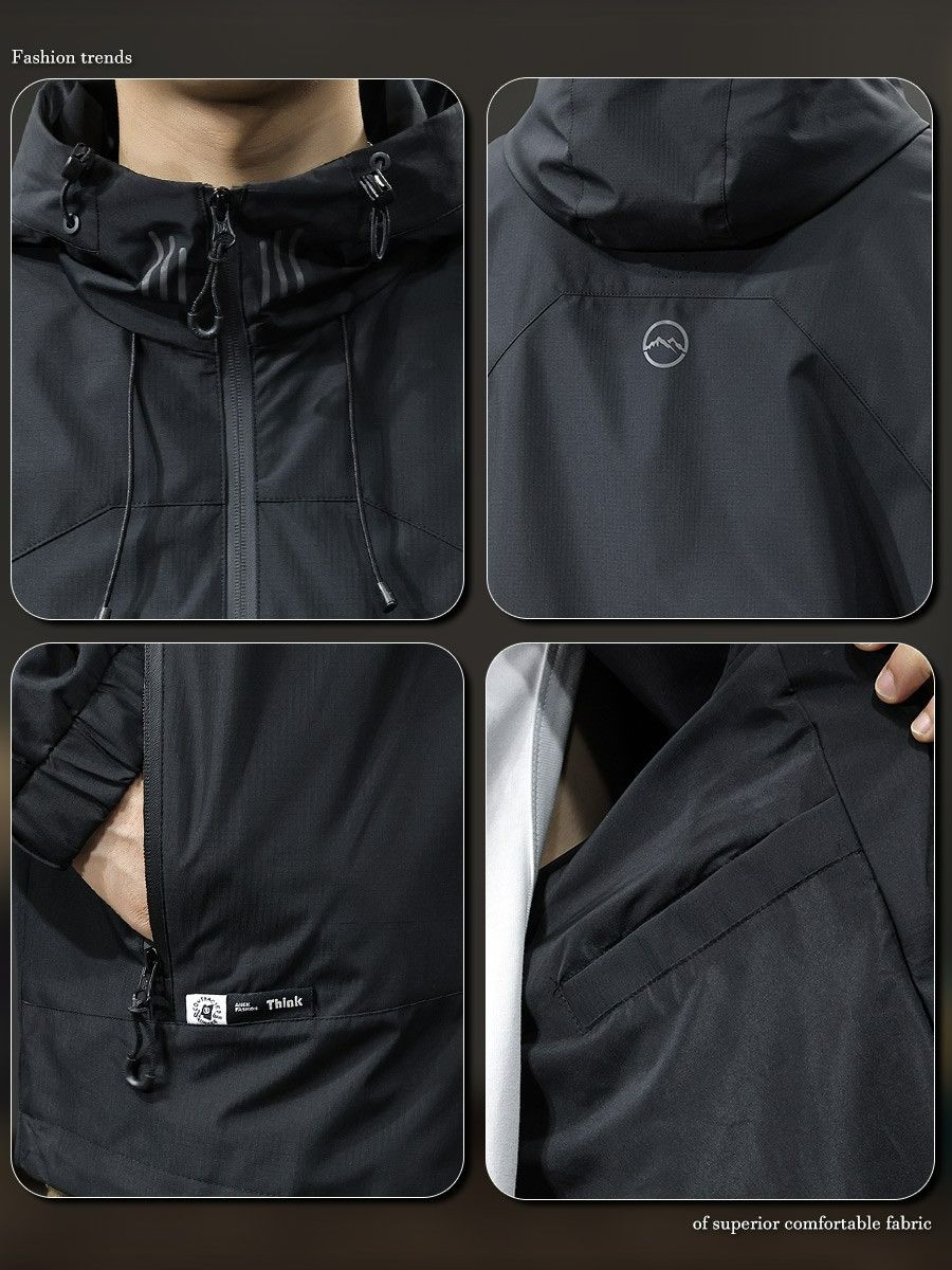 New Trendy Brand Men's Hooded Jacket, Outdoor Hiking & Sports Jacket, Rainproof Waterproof Windproof Wrinkle-Free Coat