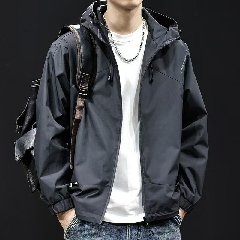 New Trendy Brand Men's Hooded Jacket, Outdoor Hiking & Sports Jacket, Rainproof Waterproof Windproof Wrinkle-Free Coat