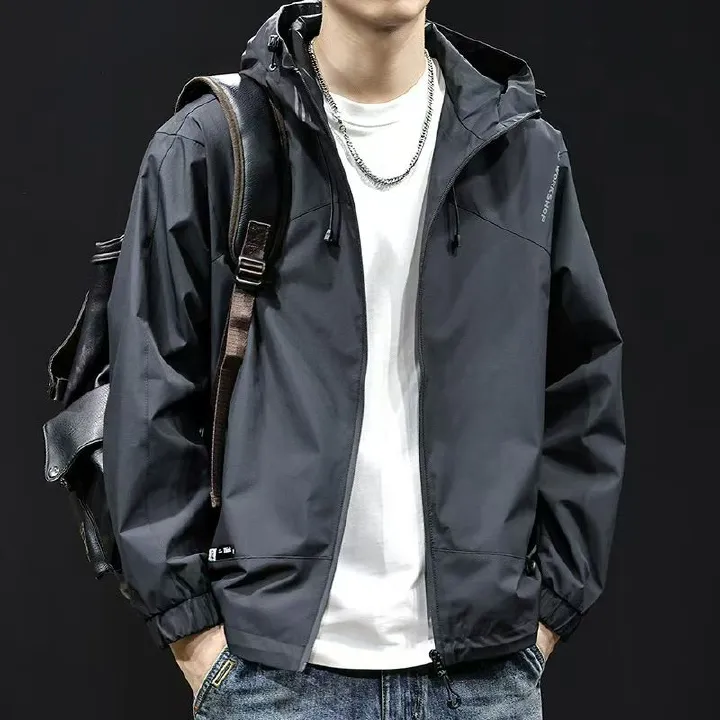 New Trendy Brand Men's Hooded Jacket, Outdoor Hiking & Sports Jacket, Rainproof Waterproof Windproof Wrinkle-Free Coat