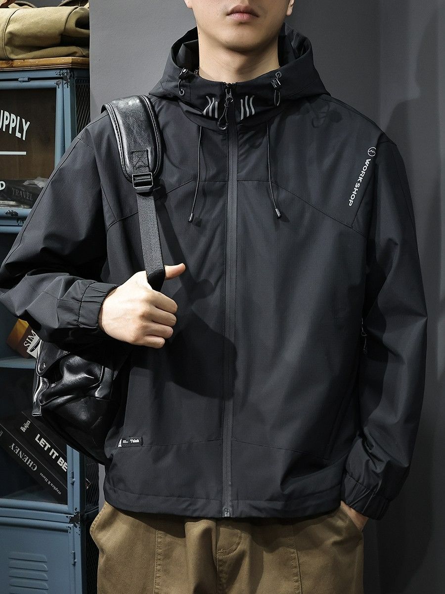 New Trendy Brand Men's Hooded Jacket, Outdoor Hiking & Sports Jacket, Rainproof Waterproof Windproof Wrinkle-Free Coat