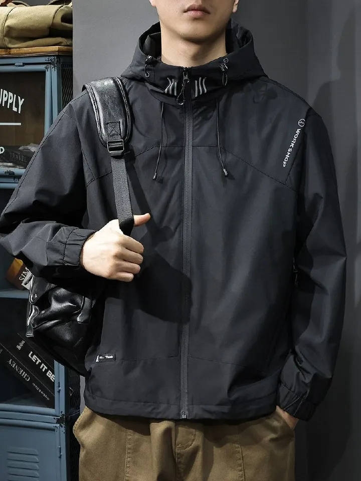 New Trendy Brand Men's Hooded Jacket, Outdoor Hiking & Sports Jacket, Rainproof Waterproof Windproof Wrinkle-Free Coat
