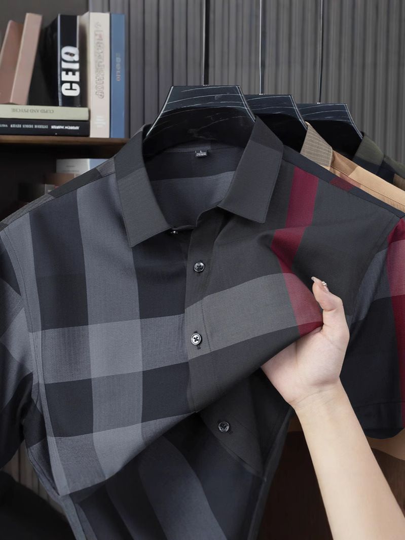 Men's High-End Long-Sleeve Plaid Shirt, Fashionable Casual Wrinkle-Resistant Dress Shirt, Premium Fabric with Classic Check Patterns for Daily & Business Wear