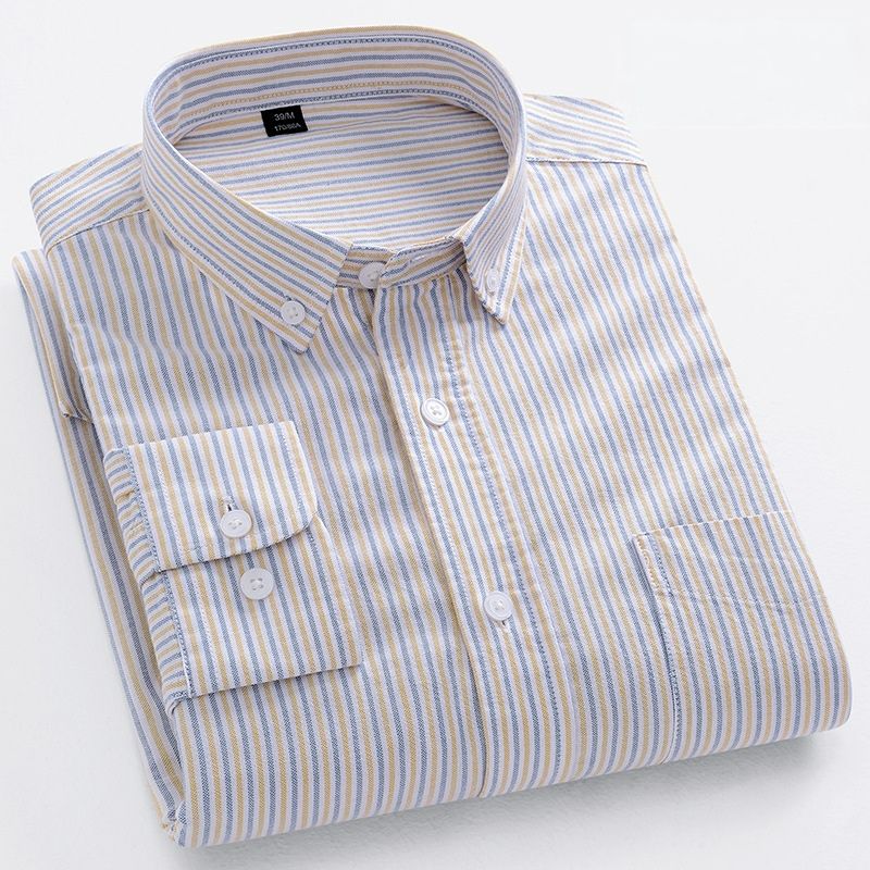 2025 New Men's 100% Cotton Long-sleeve Oxford Shirt - Business Casual, Plaid & Stripe Multi-Color, Four-Season Wear | Premium Comfort & Versatile Style